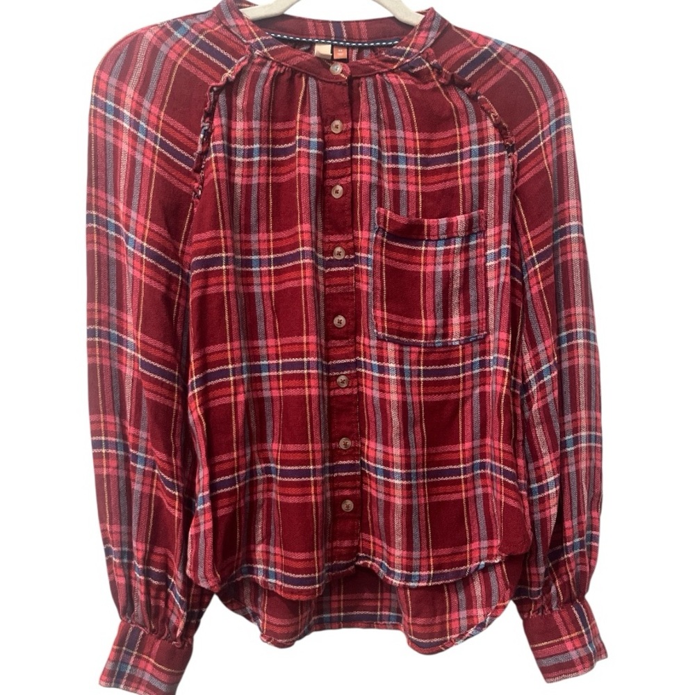 Pilcro Anthropologie Size XS Plaid Wool‎ Blend Top Blouse Flannel Shirt Button